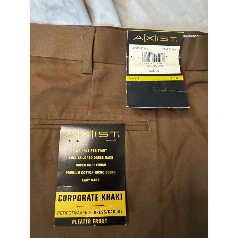 AXIST Mens Corporate Khaki Pleated Dress Pants Brown 44x30 36SB0060 201 - Picture 2 of 5